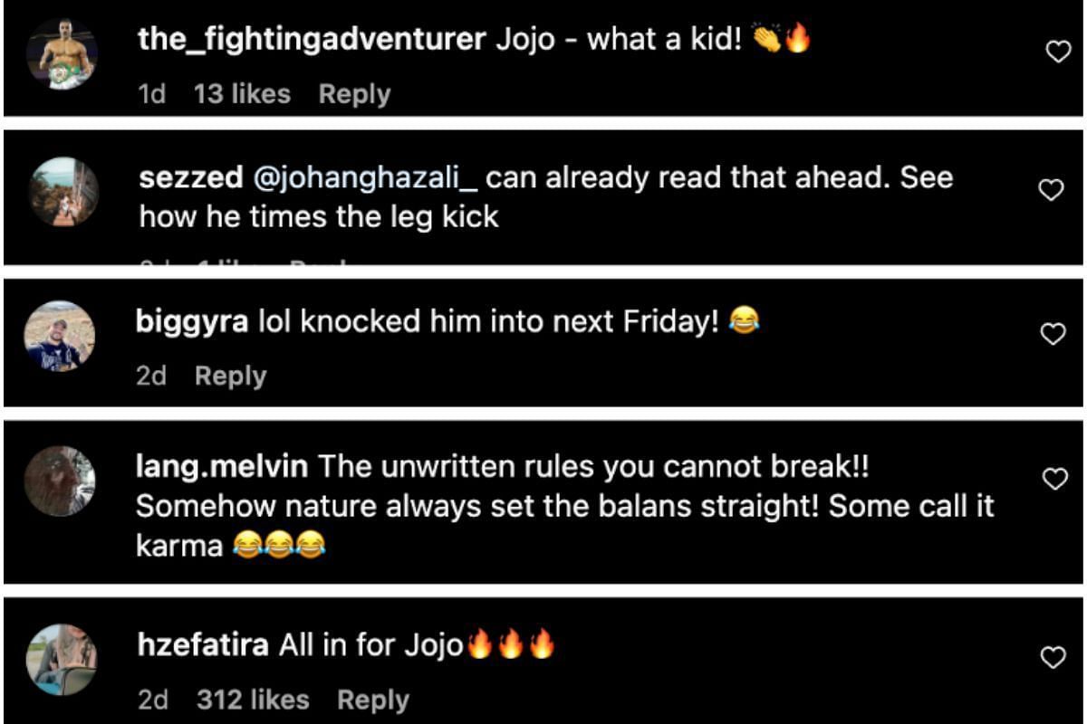 Screenshot of fans' comments